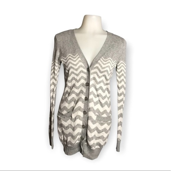 Ruby Moon | Elbow Patch Striped Button Down Cardigan Grey & White - Picture 1 of 10